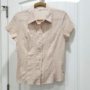 Cato Women’s Cream Embroidered short sleeve blouse, Size Medium